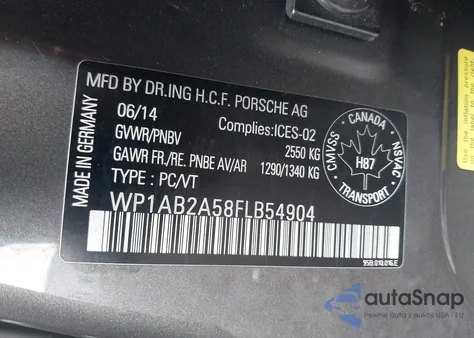 2015 Porsche Macan S z USA, uszkodzony, nr VIN WP1AB2A58FLB54904